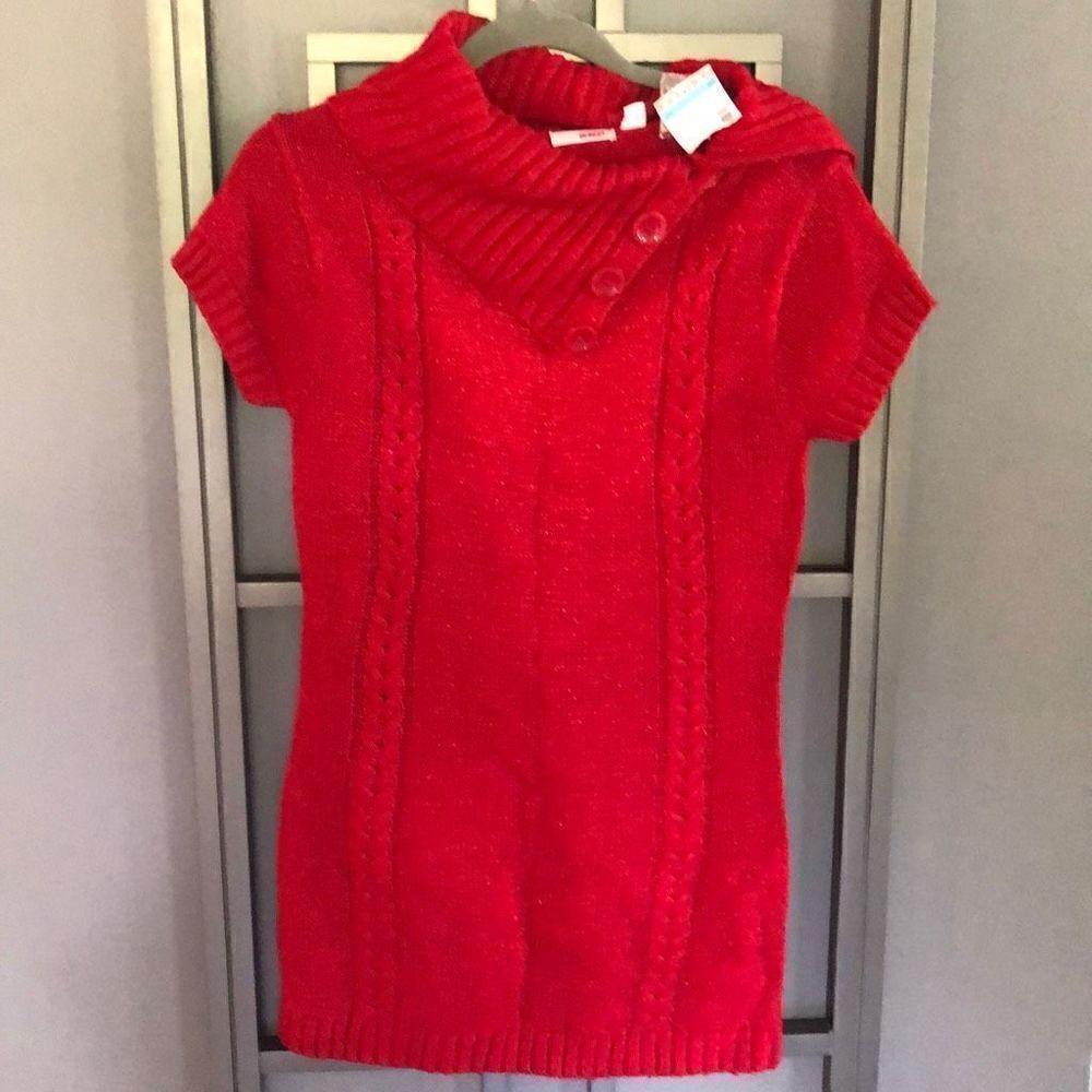 NWT Bongo Red short sleeve knit tunic sweater Cowell turtle neck junior size XL